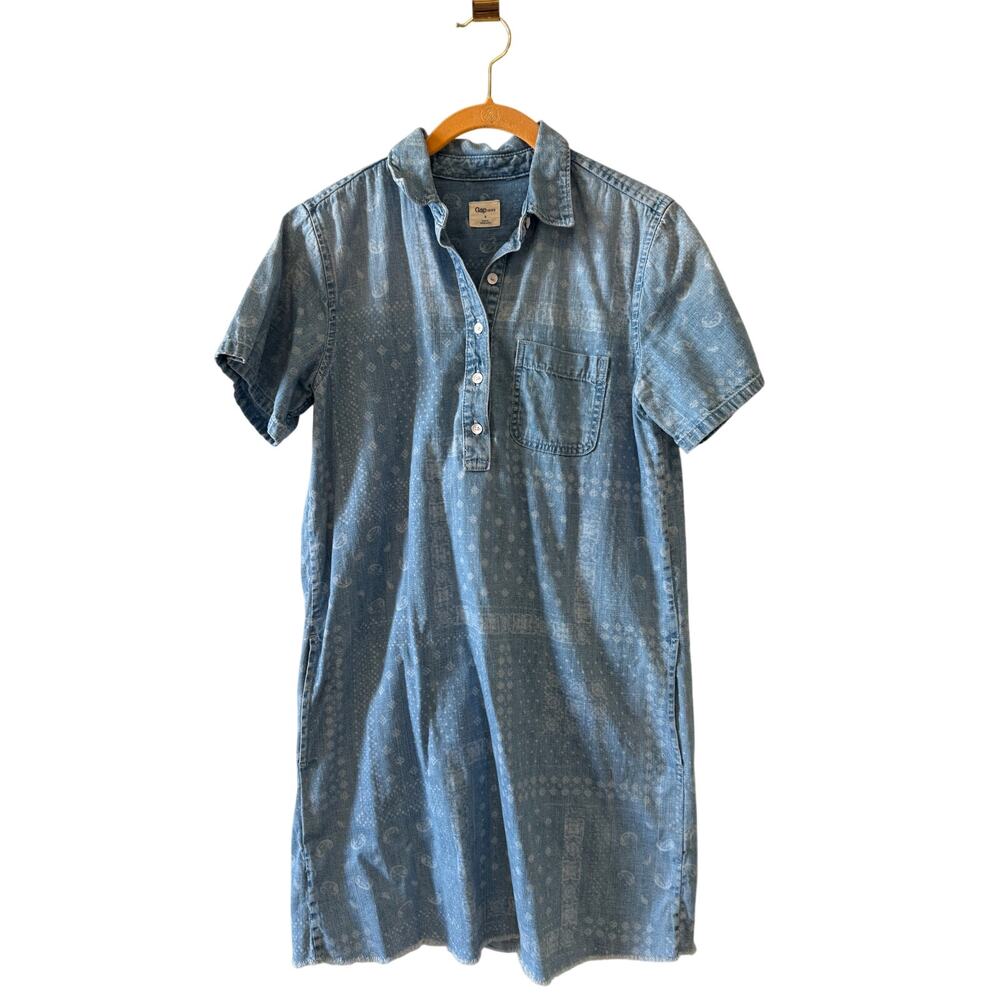 Gap Short Sleeve Chambray Shirt Dress Vintage Paisley Print S